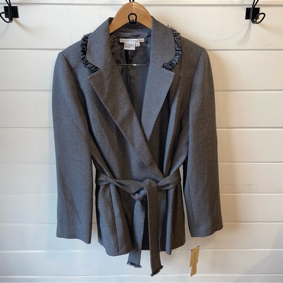 NWT‎ Maggy London Belted Snap Button Blazer/Jacket Fray Collar Gray Size: 12 - Picture 5 of 9
